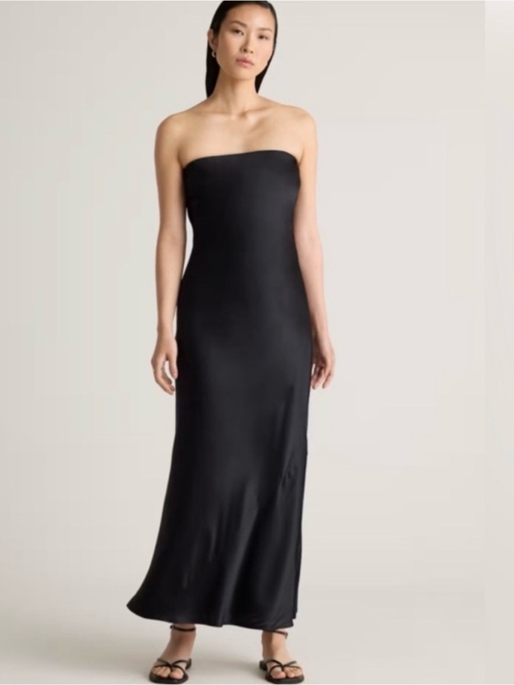 Quince 100% Washable Silk Strapless Midi Maxi Dress Black NWT S 2 4 Reformation